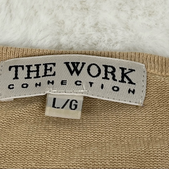 The Work Connection Tan 3/4 length long Sleeve V Neck Basic Knit Shirt Sz Large - Picture 2 of 5